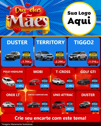 Modelo de Rede Social para Feed Instagram com o tema Dia das Mães para Concessionaria de Carros