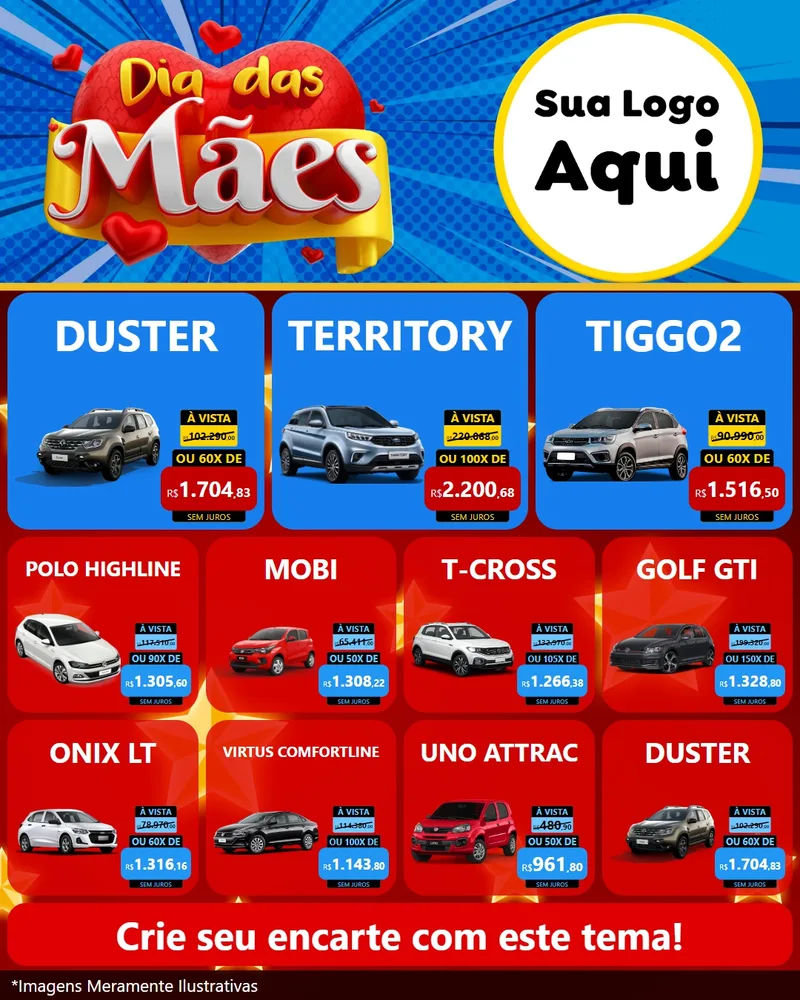 Modelo de Rede Social para Feed Instagram com o tema Dia das Mães para Concessionaria de Carros