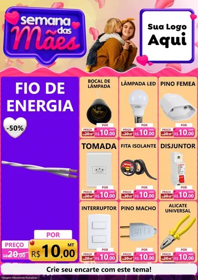 Modelo de Encarte para Encarte A4 Vertical com o tema Semana das Mães para Materiais Elétricos