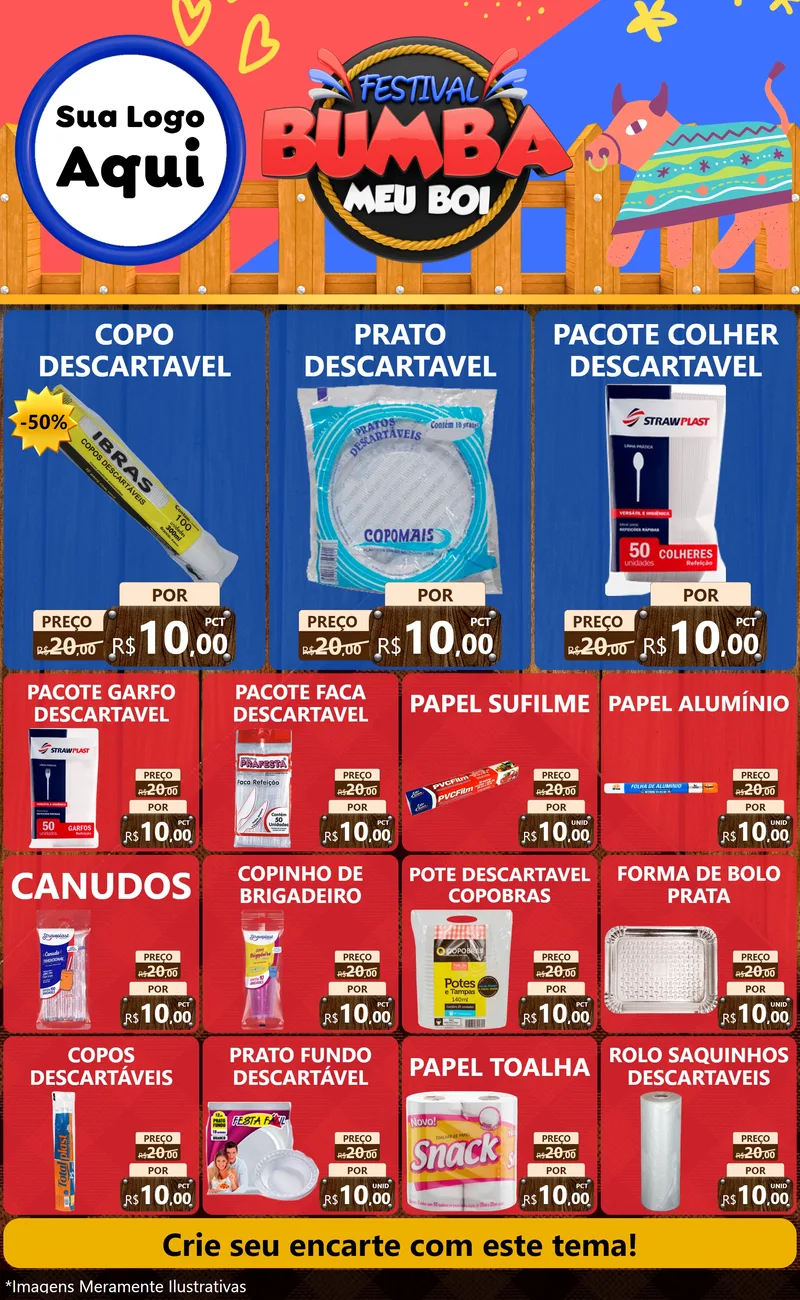 Modelo de Encarte para Encarte Grande com o tema Festival Bumba Meu Boi para Embalagens