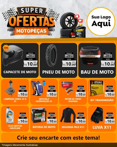 Modelo de Rede Social para Feed Instagram com o tema Super Ofertas - Motopeças para Moto peças