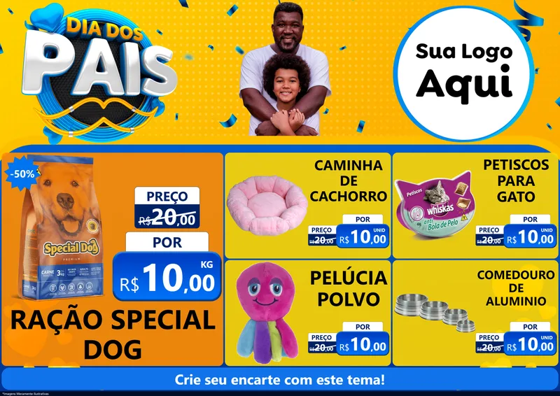Modelo de Encarte para Encarte A4 Horizontal com o tema Dia dos Pais para Pet Shop