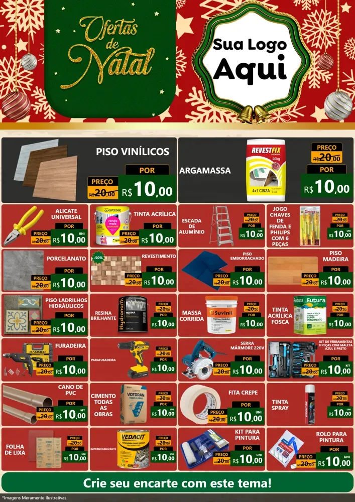 Modelo de Encarte para Encarte A4 Vertical com o tema Natal de Ofertas para Material para Construção