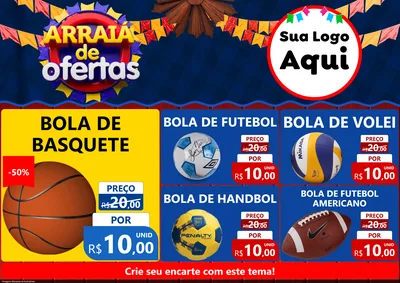 Modelo de Encarte para Encarte A4 Horizontal com o tema Arraiá de Ofertas para Artigos Esportivos