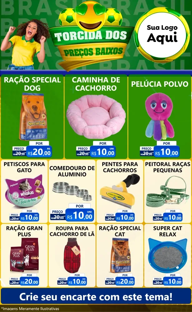 Modelo de Encarte para Encarte Grande com o tema Torcida dos Preços Baixos - Copa para Pet Shop