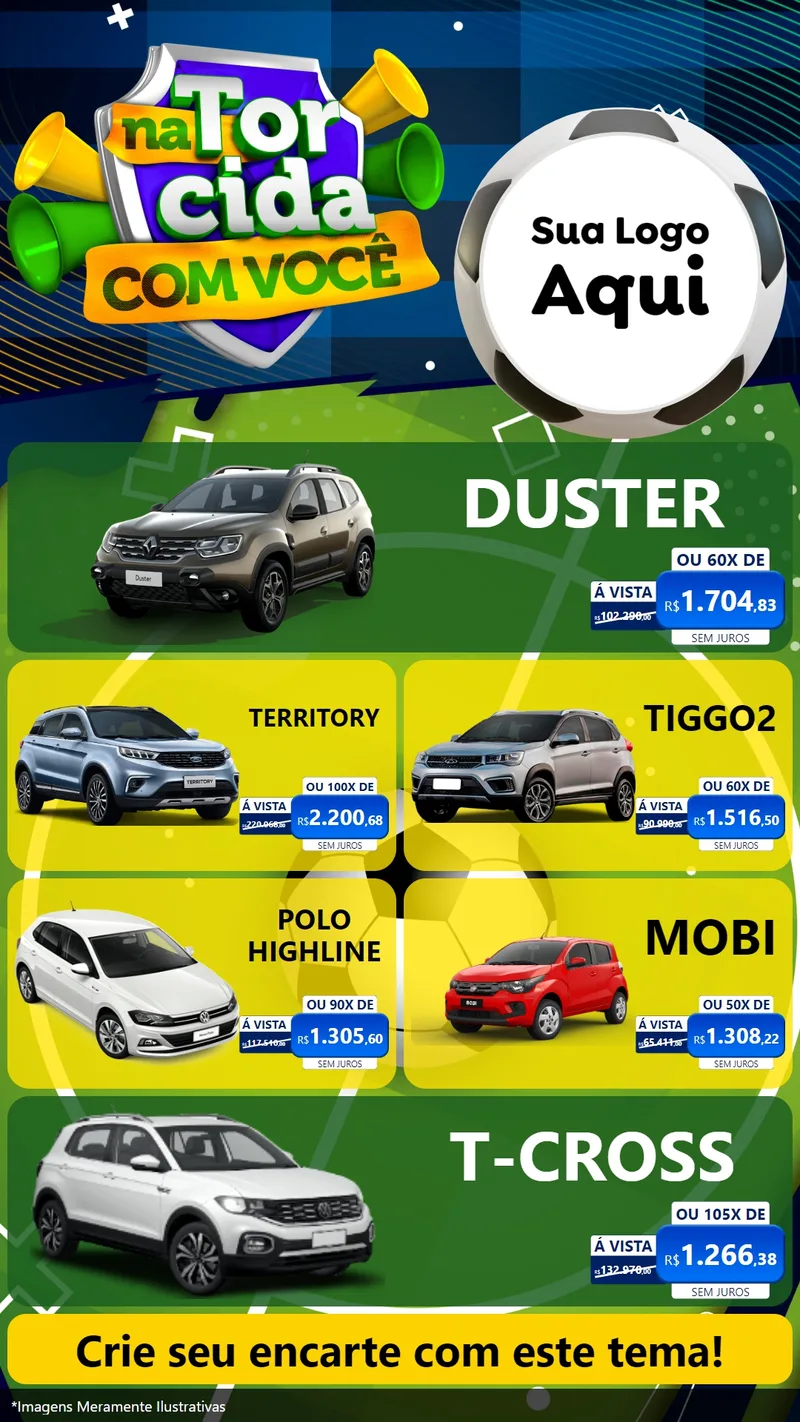 Modelo de TV para TV Vertical com o tema Na Torcida Com Você - Copa para Concessionaria de Carros