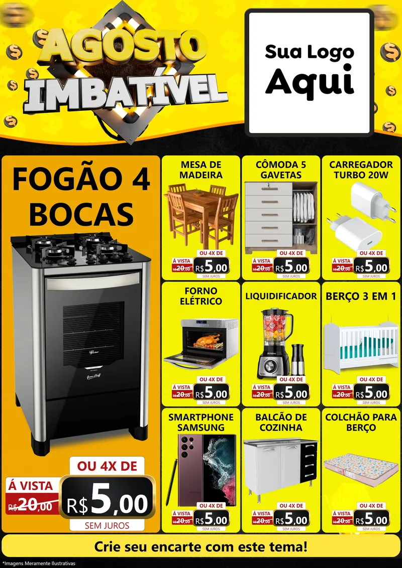 Modelo de Encarte para Encarte A4 Vertical com o tema Agosto Imbatível para Móveis e Eletro
