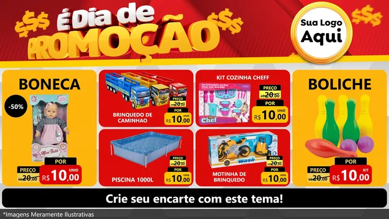Modelo de TV para TV Horizontal com o tema É Dia De Promoção para Brinquedos
