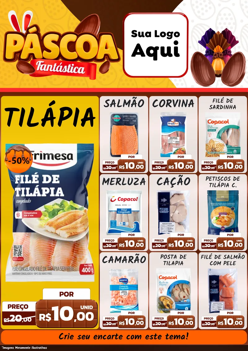Modelo de Encarte para Encarte A4 Vertical com o tema Páscoa Fantástica para Peixaria