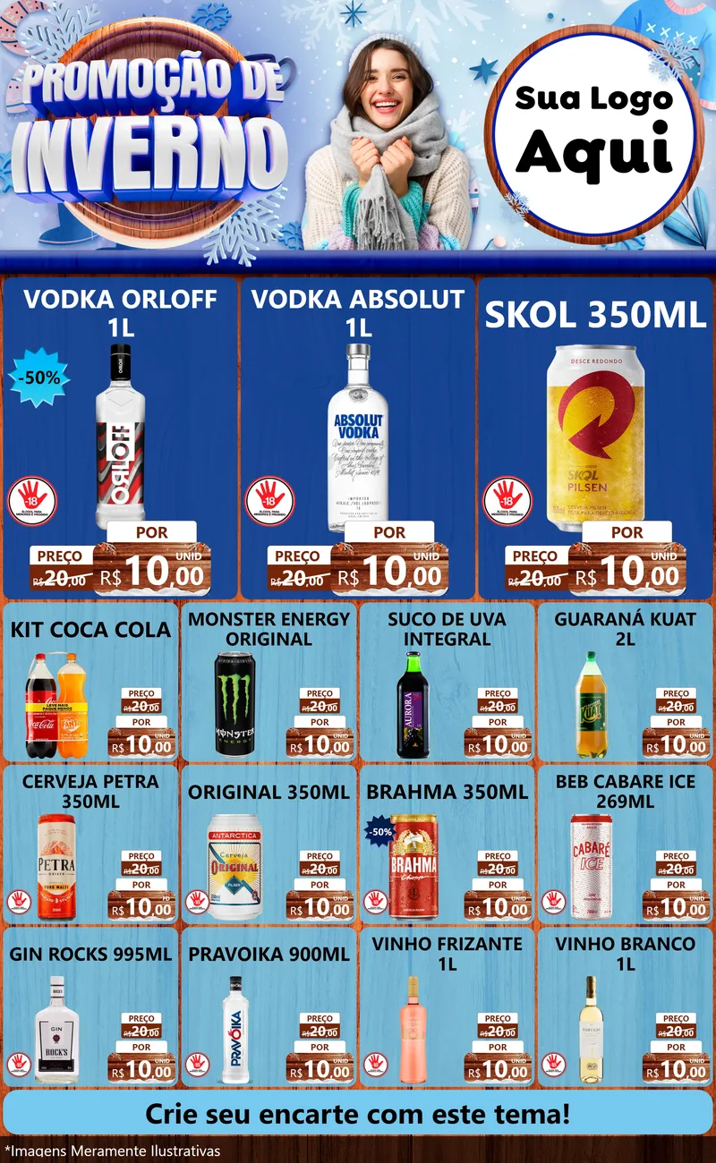 Modelo de Encarte para Encarte Grande com o tema Promoção de Inverno para Distribuidora de bebidas