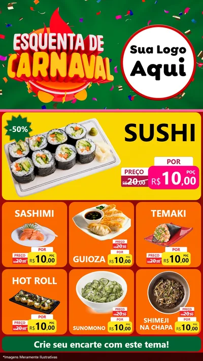 Modelo de Rede Social para Stories com o tema Esquenta de Carnaval para Comida japonesa