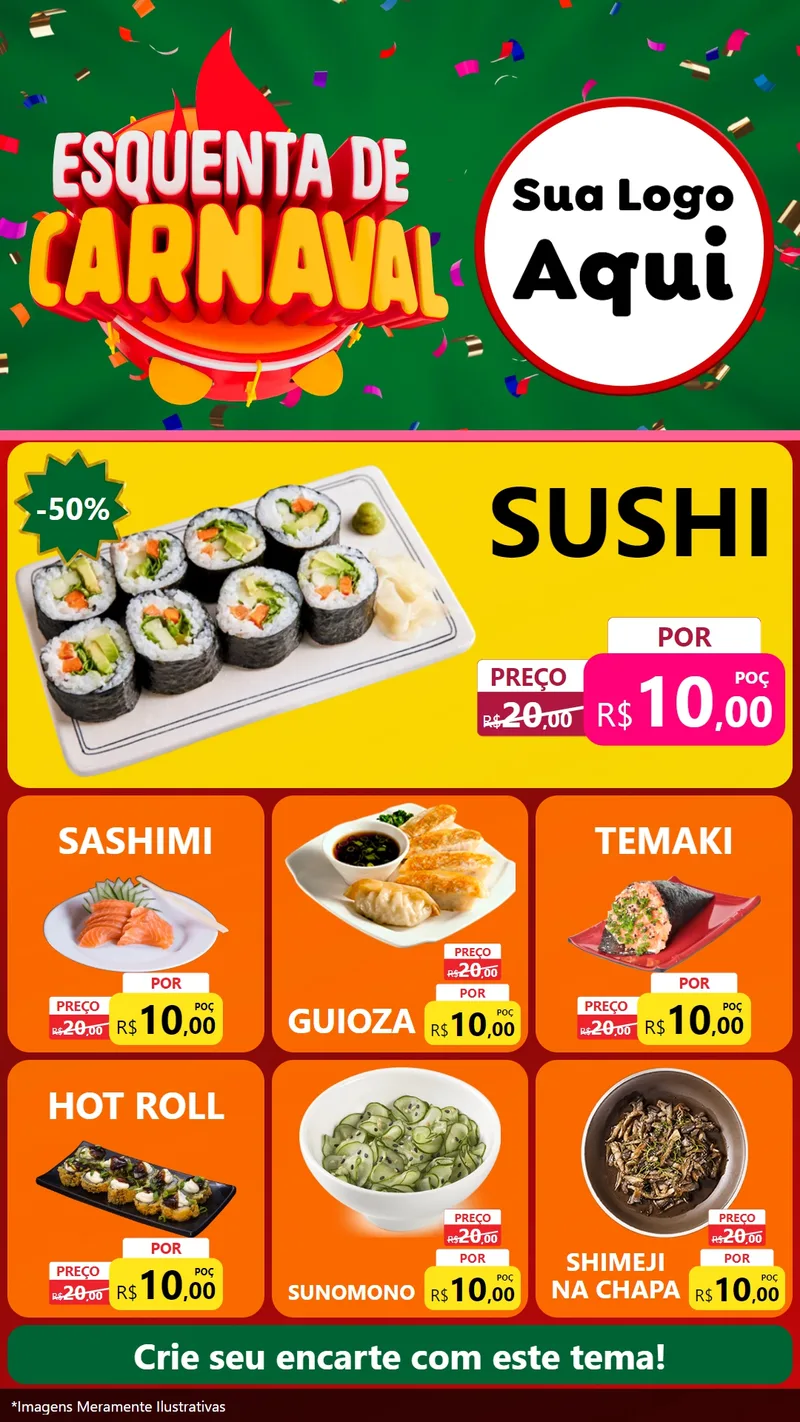 Modelo de Rede Social para Stories com o tema Esquenta de Carnaval para Comida japonesa