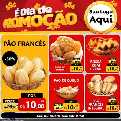 Modelo de Rede Social para Feed Facebook com o tema É Dia De Promoção para Padaria