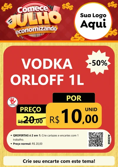 Modelo de Cartaz para Cartaz A4 Vertical com o tema Comece Julho Economizando para Distribuidora de bebidas
