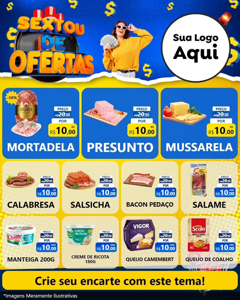 Modelo de Rede Social para Feed Instagram com o tema Sextou de Ofertas para Frios e Laticínios