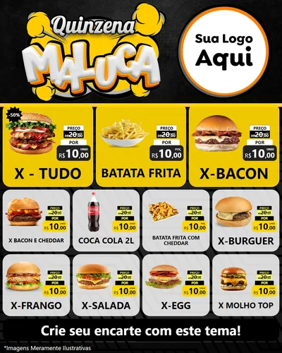Modelo de Rede Social para Feed Instagram com o tema Quinzena Maluca para Hamburgueria