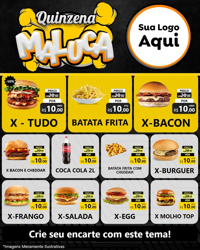 Modelo de Rede Social para Feed Instagram com o tema Quinzena Maluca para Hamburgueria