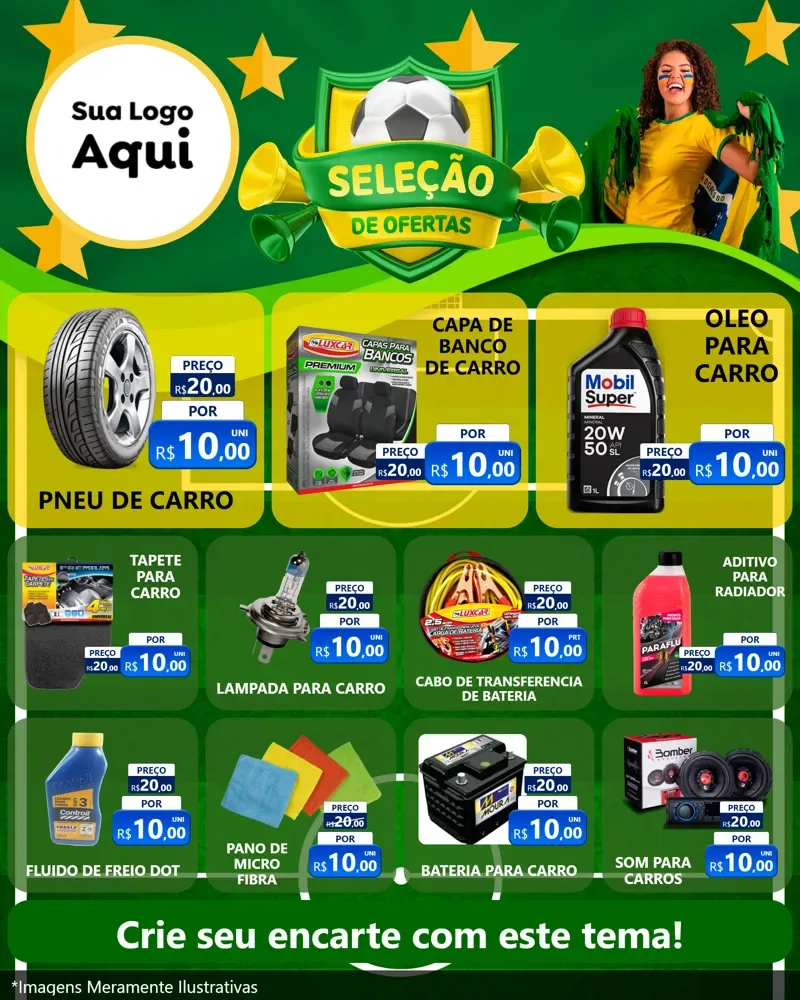 Modelo de Rede Social para Feed Instagram com o tema Seleção de Ofertas - Copa para Auto peças