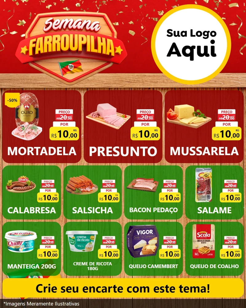Modelo de Rede Social para Feed Instagram com o tema Semana Farroupilha para Frios e Laticínios