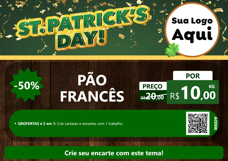 Modelo de Cartaz para Cartaz A4 Horizontal com o tema St Patriks Day para Padaria