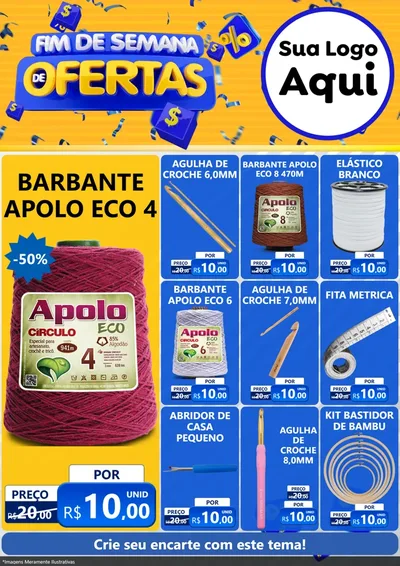 Modelo de Encarte para Encarte A4 Vertical com o tema Fim de Semana de Ofertas para Armarinho e Aviamentos