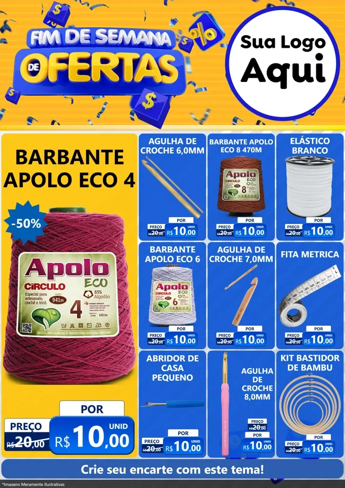 Modelo de Encarte para Encarte A4 Vertical com o tema Fim de Semana de Ofertas para Armarinho e Aviamentos