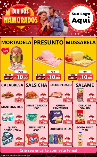 Modelo de Encarte para Encarte Grande com o tema Dia Dos Namorados para Frios e Laticínios