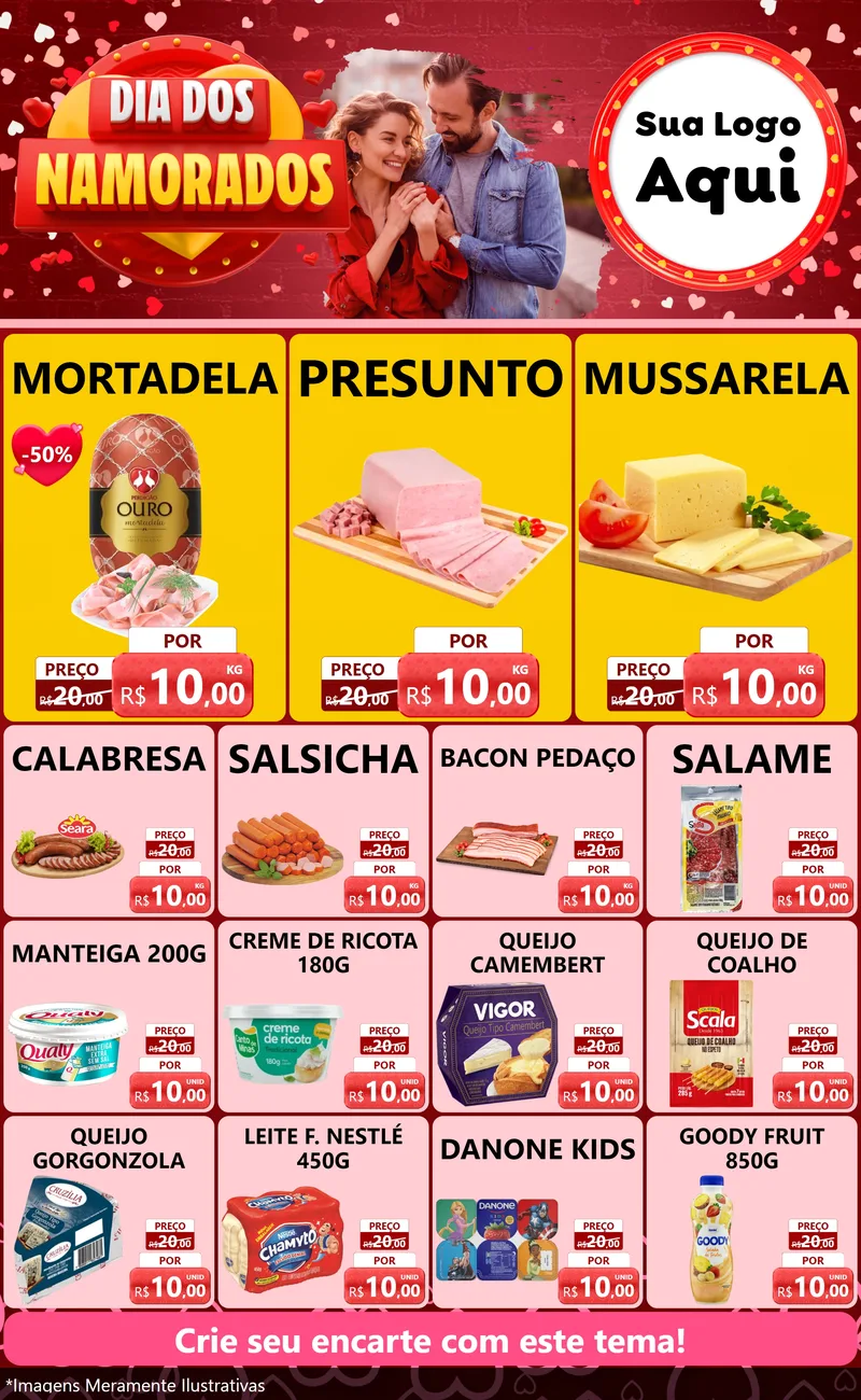 Modelo de Encarte para Encarte Grande com o tema Dia Dos Namorados para Frios e Laticínios