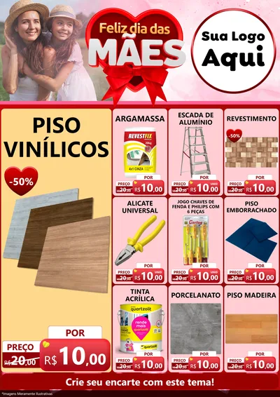 Modelo de Encarte para Encarte A4 Vertical com o tema Feliz Dia Das Mães para Material para Construção
