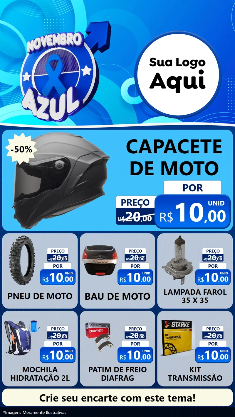 Modelo de Rede Social para Stories com o tema Novembro Azul para Moto peças