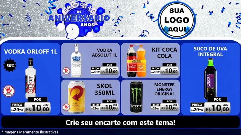Modelo de TV para TV Horizontal com o tema Promoção de Aniversário - 9 Anos para Distribuidora de bebidas