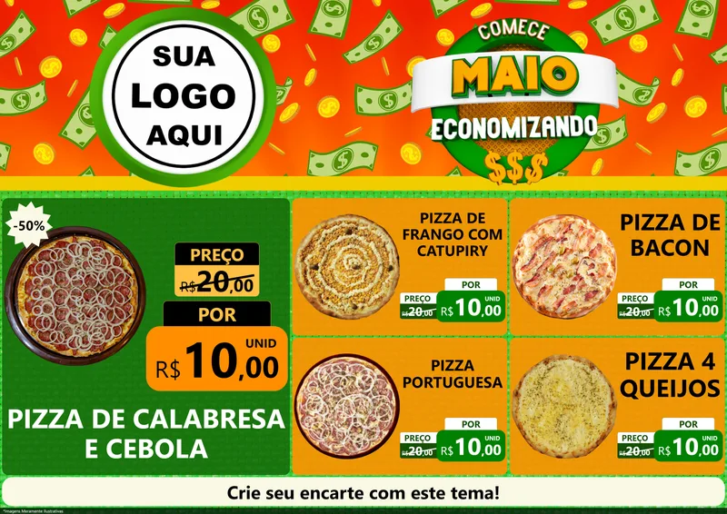 Modelo de Encarte para Encarte A4 Horizontal com o tema Comece Maio Economizando para Pizzaria
