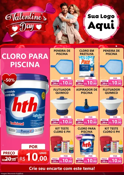 Modelo de Encarte para Encarte A4 Vertical com o tema Valentine's Day para Produtos para Piscina