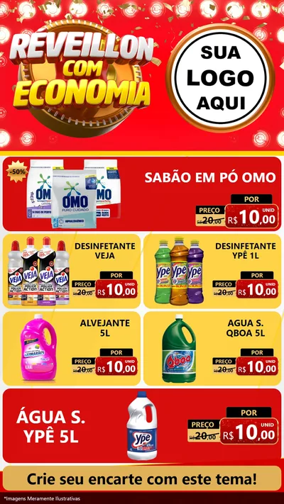 Modelo de TV para TV Vertical com o tema Réveillon com Economia para Produtos de Limpeza