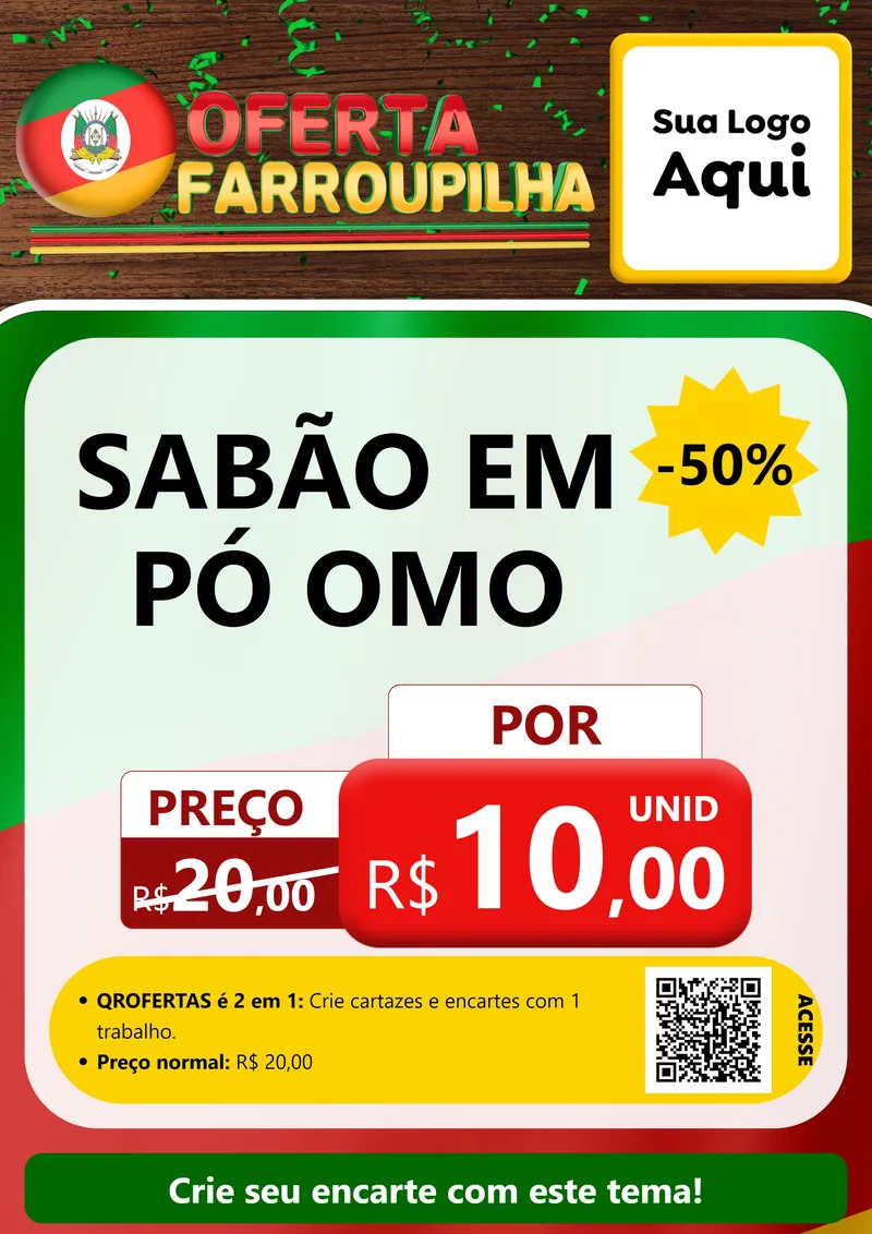 Modelo de Cartaz para Cartaz A4 Vertical com o tema Oferta Farroupilha para Produtos de Limpeza