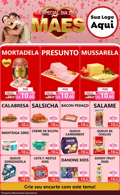 Modelo de Encarte para Encarte Grande com o tema Especial Dia Das Mães para Frios e Laticínios
