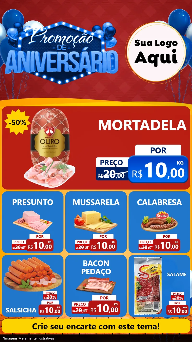 Modelo de Rede Social para Stories com o tema Promoção de Aniversário para Frios e Laticínios