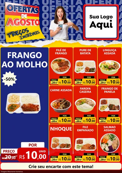 Modelo de Encarte para Encarte A4 Vertical com o tema Ofertas de Agosto - Preços Incríveis para Restaurante
