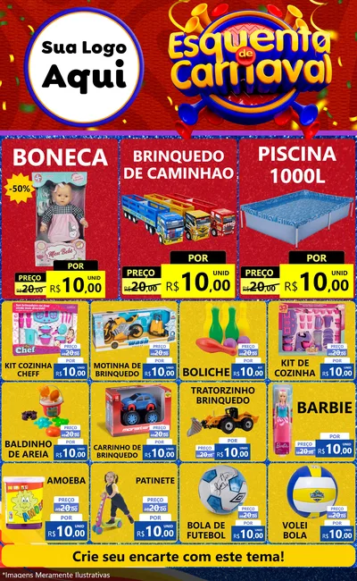 Modelo de Encarte para Encarte Grande com o tema Esquenta de Carnaval para Brinquedos
