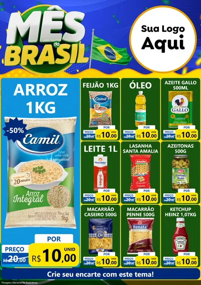 Modelo de Encarte para Encarte A4 Vertical com o tema Mês do Brasil para Supermercado