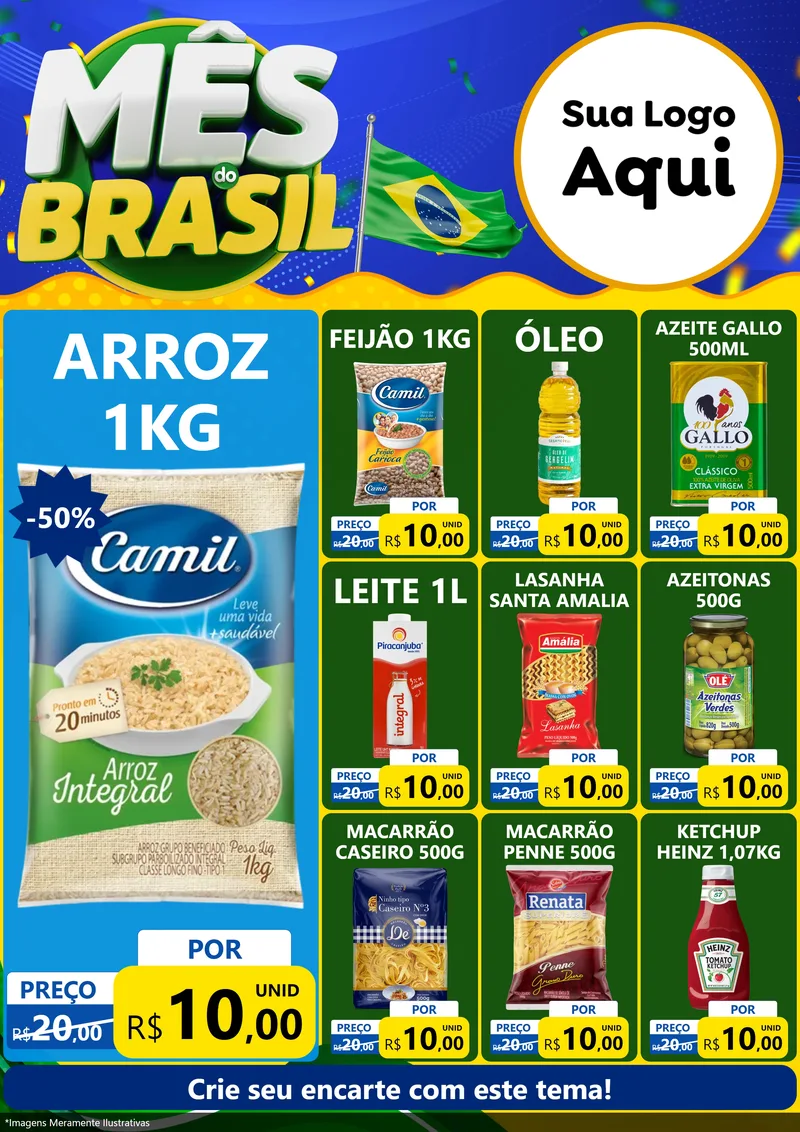 Modelo de Encarte para Encarte A4 Vertical com o tema Mês do Brasil para Supermercado
