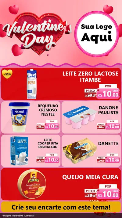 Modelo de TV para TV Vertical com o tema Valentine's Day para Frios e Laticínios