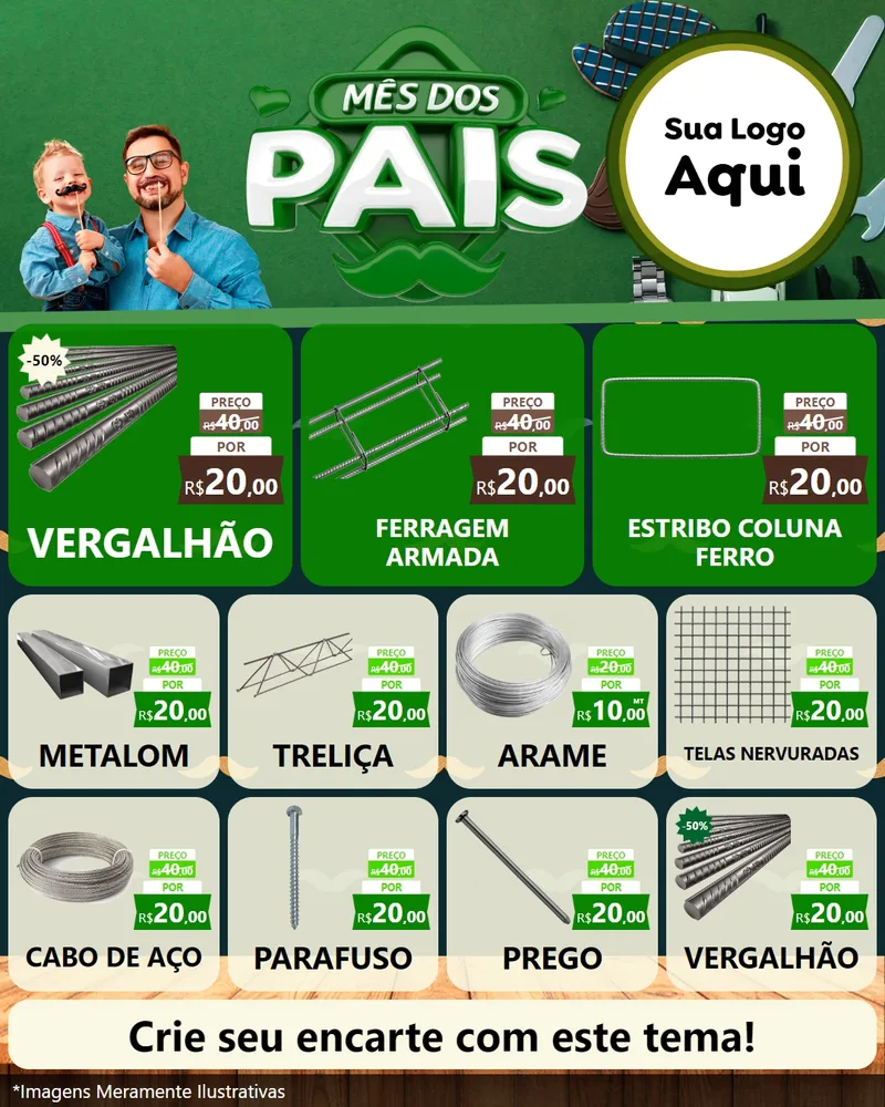 Modelo de Rede Social para Feed Instagram com o tema Mês dos Pais para Ferragens