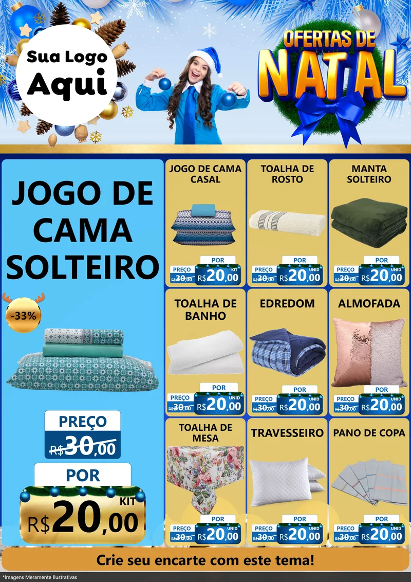 Modelo de Encarte para Encarte A4 Vertical com o tema Ofertas de Natal para Cama, Mesa e Banho