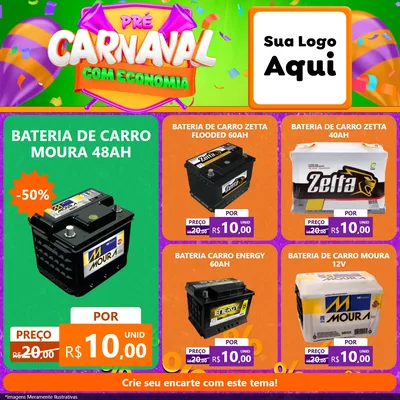 Modelo de Rede Social para Feed Facebook com o tema Pré-Carnaval Com Economia para Baterias Elétricas