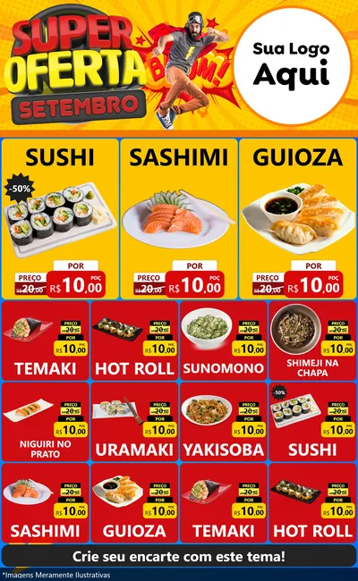 Modelo de Encarte para Encarte Grande com o tema Super Oferta Setembro para Comida japonesa