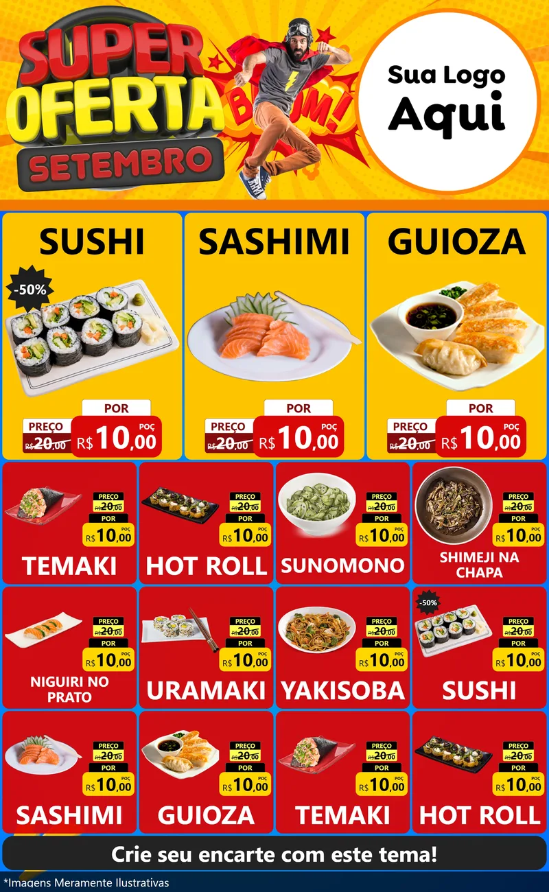 Modelo de Encarte para Encarte Grande com o tema Super Oferta Setembro para Comida japonesa