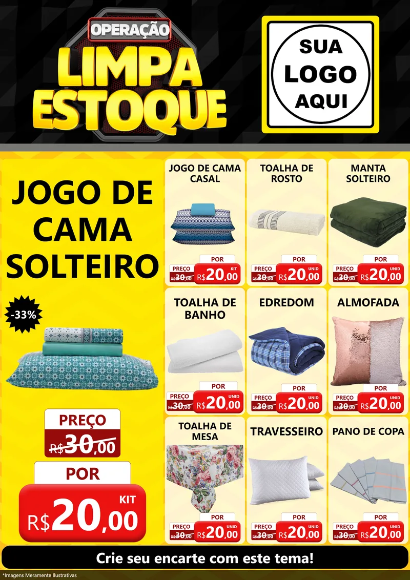 Modelo de Encarte para Encarte A4 Vertical com o tema Operação Limpa Estoque para Cama, Mesa e Banho