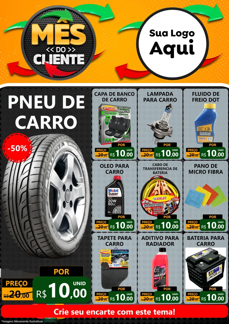 Modelo de Encarte para Encarte A4 Vertical com o tema Mês do Cliente para Auto peças