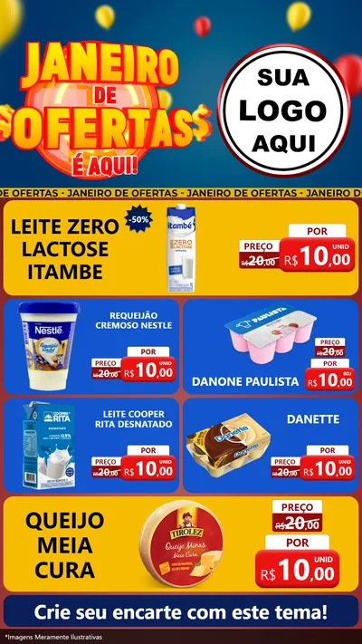 Modelo de TV para TV Vertical com o tema Janeiro de Ofertas É Aqui! para Frios e Laticínios
